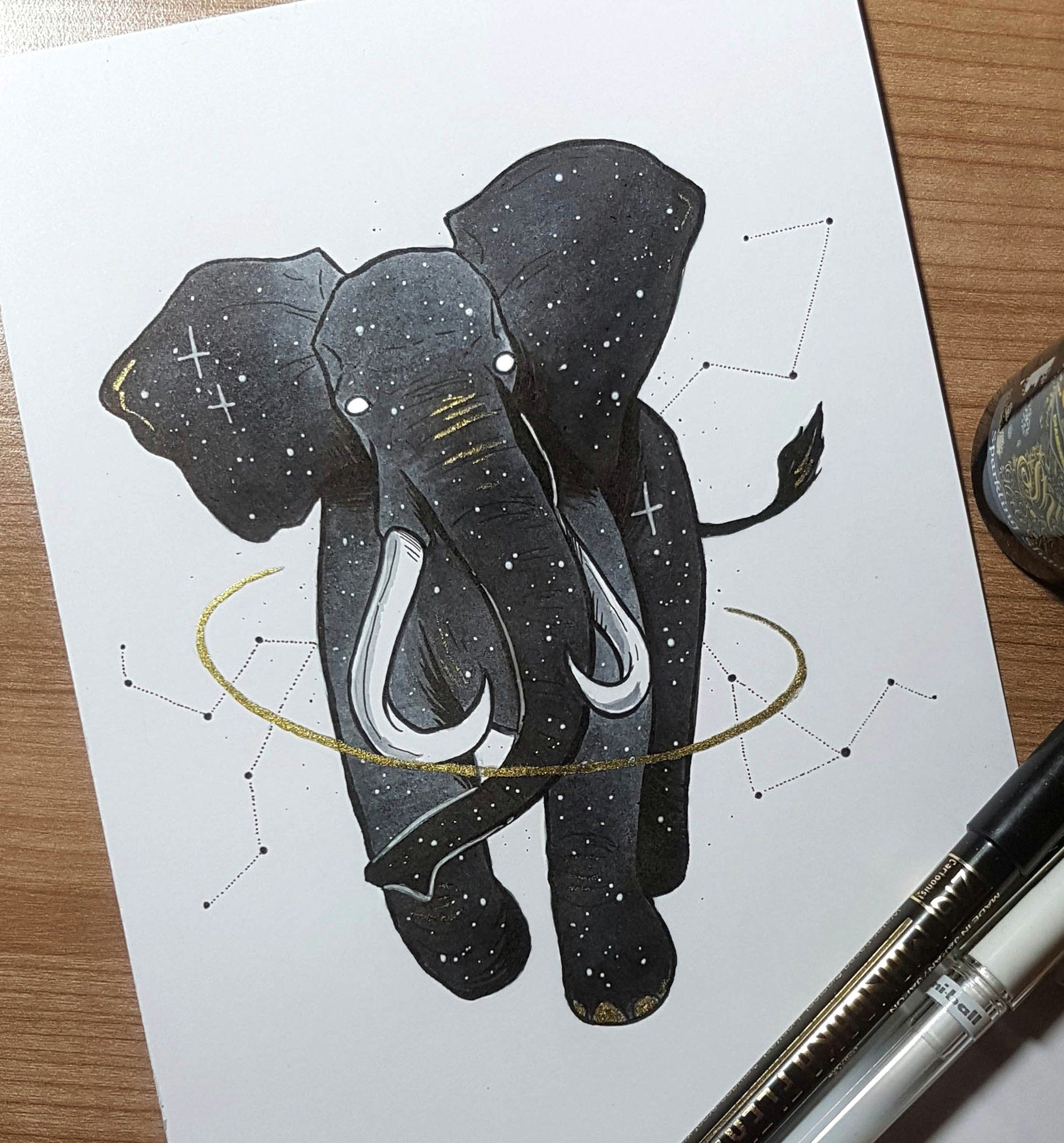 1 Drawing Per Day Kinschi Draws Inktober Day 24 A Starry Elephant Inktober2018