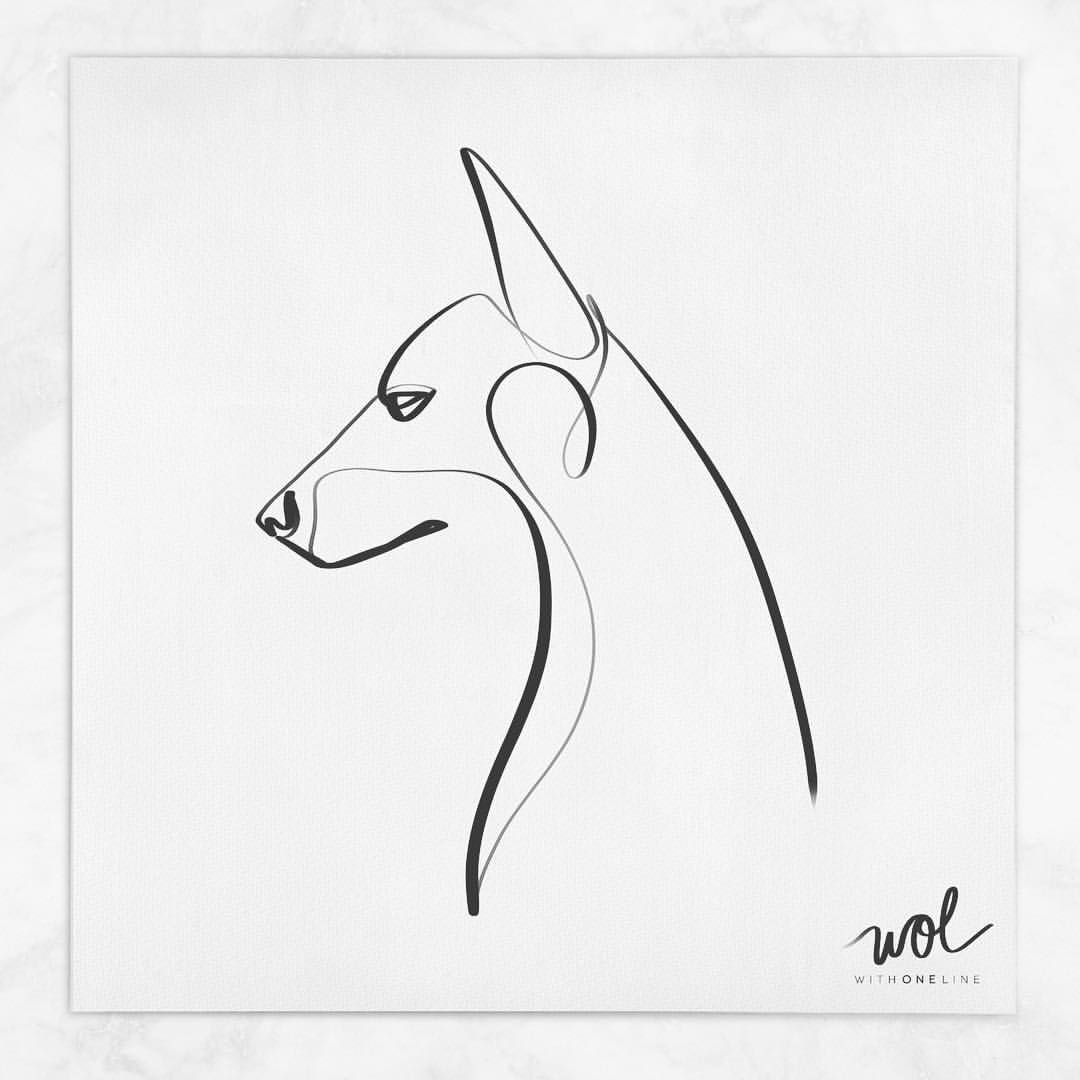1 Line Drawing Wolf Minimal Doberman Tattoo with One Line Black White Tattoos
