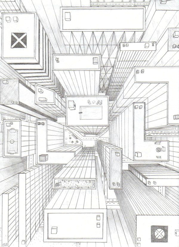 1 Point Perspective Drawing Easy Directly Overhead Birds Eye View Perspective Drawing 6th Grade