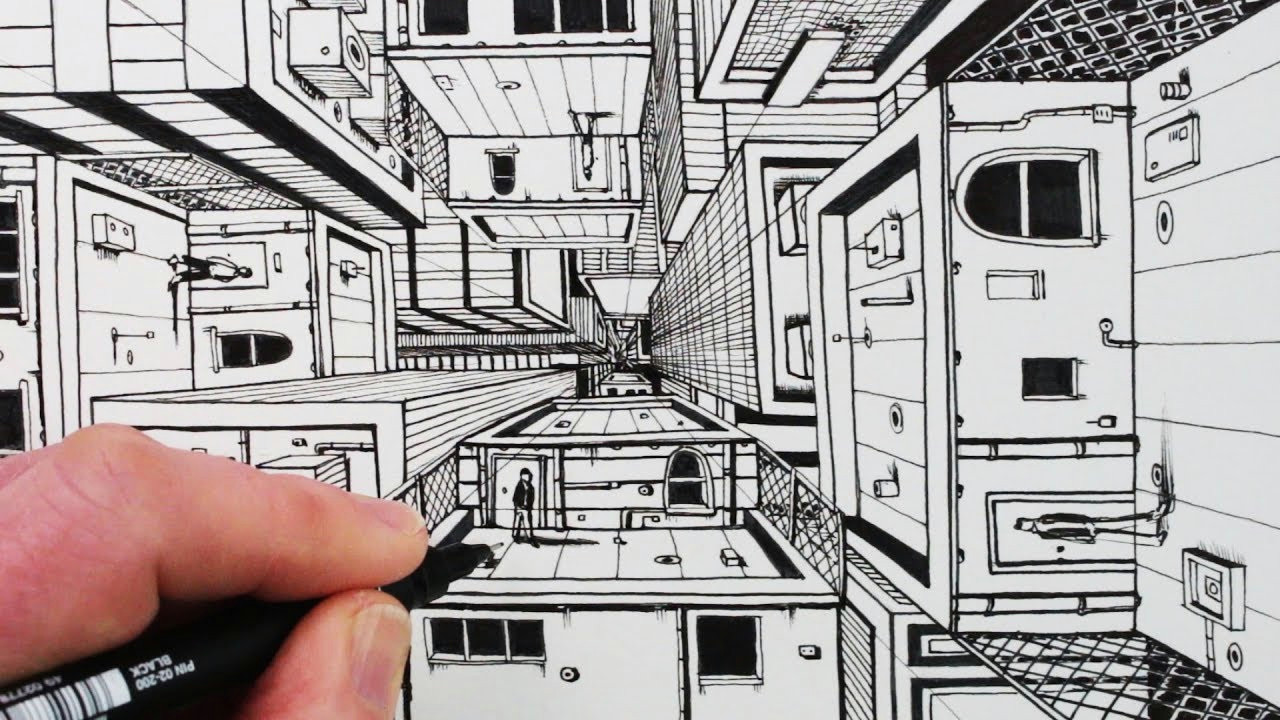 1 Point Perspective Drawing Easy How to Draw 1 Point Perspective Draw 3d Buildings Youtube
