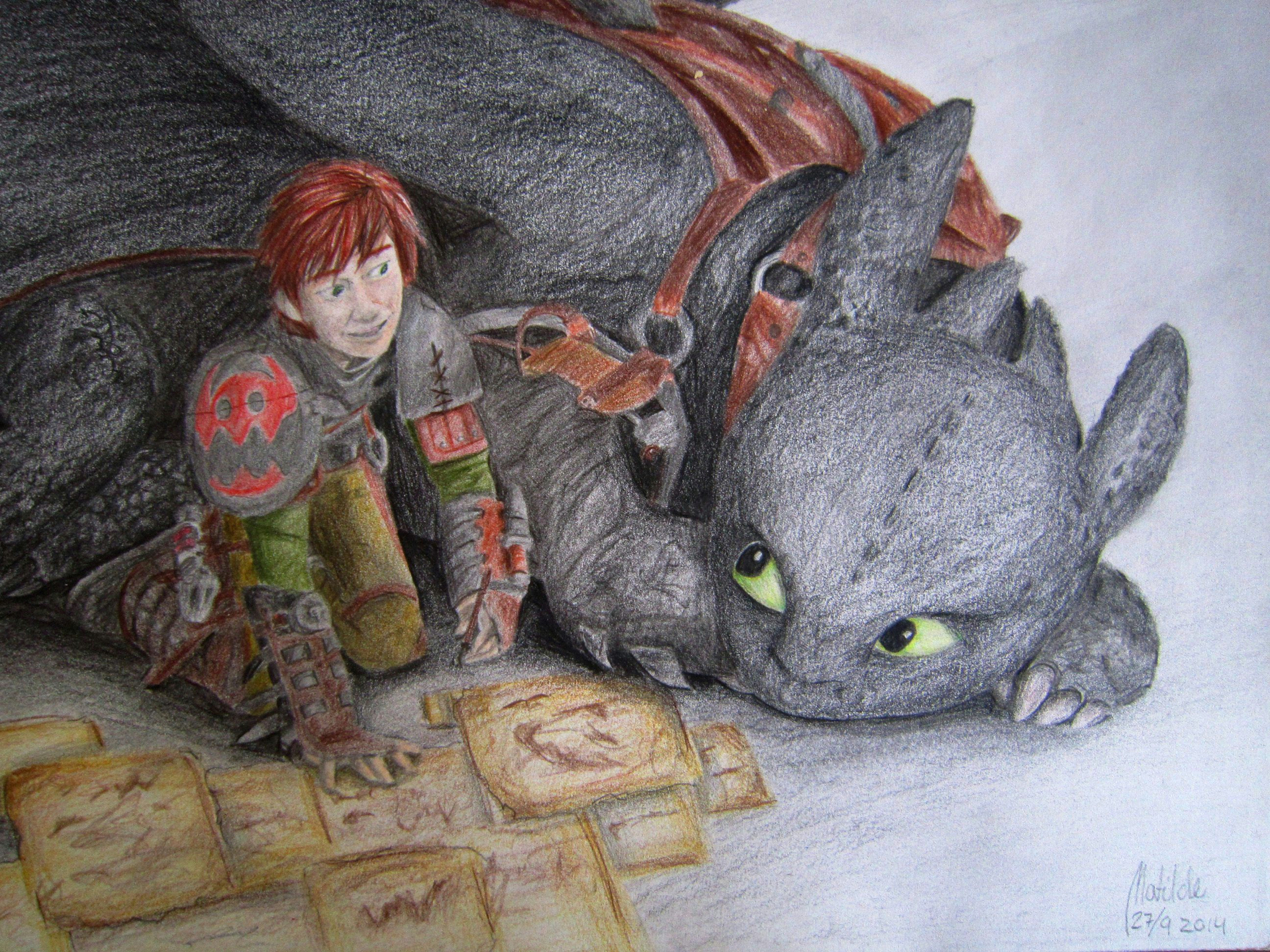 2 Dimensional Cartoon Drawing Hiccup and toothless From How totrain Your Dragon 2 D Love that