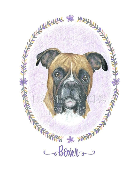 2 Dogs Drawing Boxer Dog Art Print From original Drawing Free Personalization
