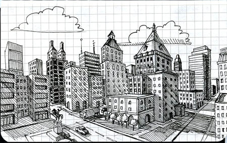 2 Point Perspective Drawings Easy Draw A City Block In 2 Point Perspective Art Lesson