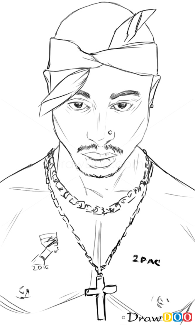 2pac Easy Drawing How to Draw Tupac Shakur Famous Singers Art and Music Drawings