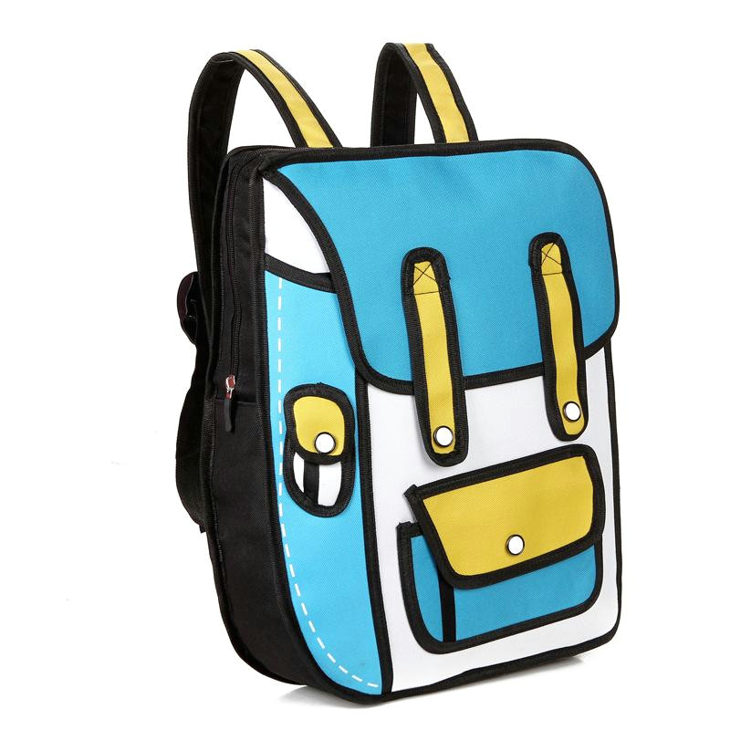 3d Cartoon Drawing Backpack 2017 New 3d Jump Style 2d Drawing Cartoon Paper Bag Comic Backpack