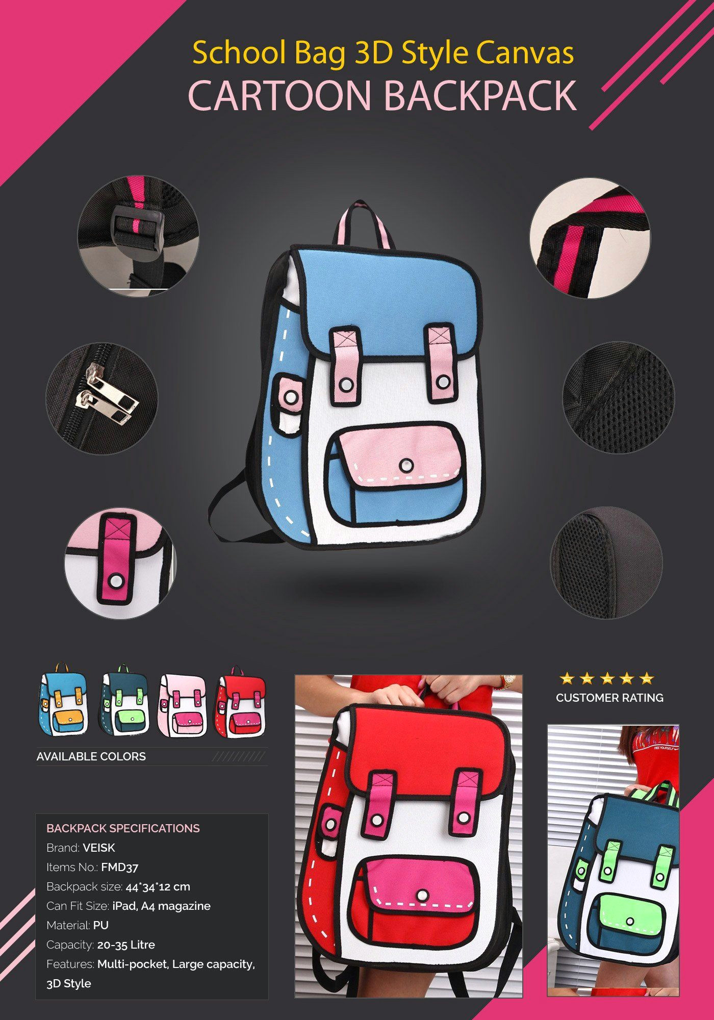 3d Cartoon Drawing Backpack 3d Cartoon Drawing Style Backpack Bags