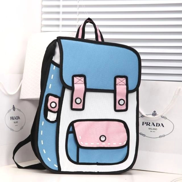 3d Cartoon Drawing Backpack New 3d Jump Style 2d Drawing Cartoon Paper Bag Comic Backpack