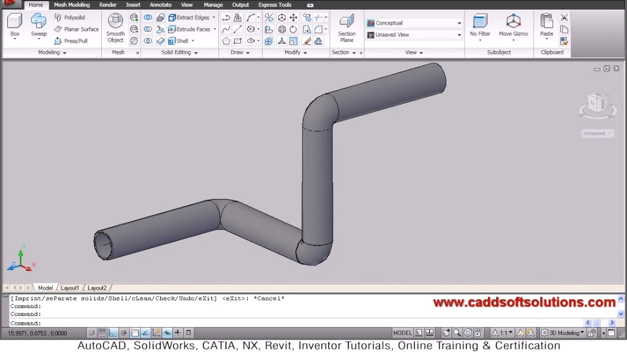 3d Drawing Easy Youtube Autocad 3d Pipe 3d Piping Tutorial Youtube