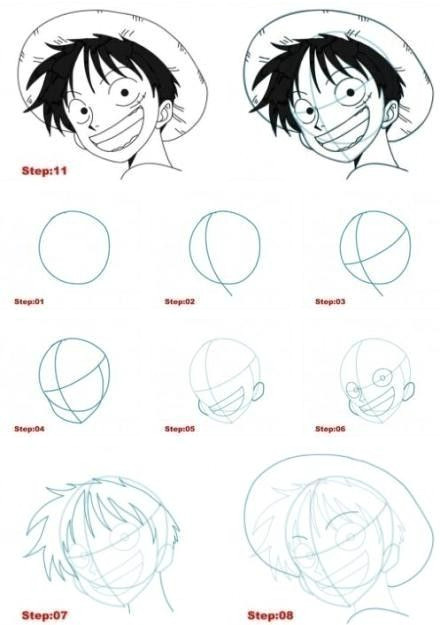 4 Drawing Techniques Step by Step Drawing Tutorial for Luffy From One Piece Drawing In