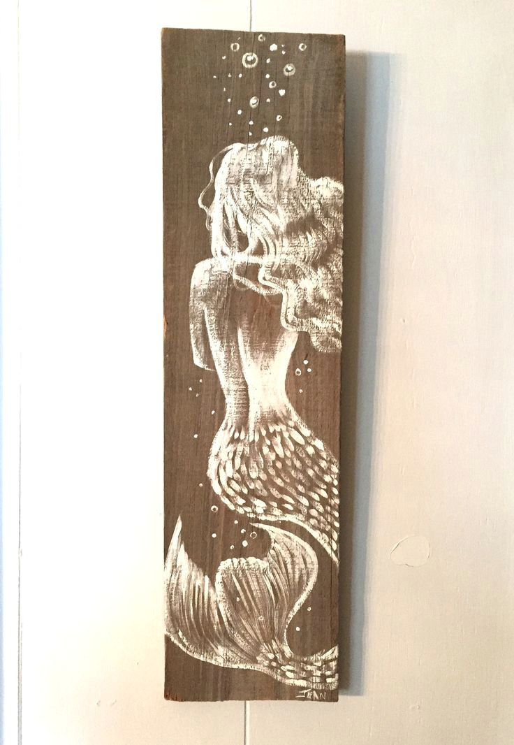 5 Favorite Things Drawing Reclaimed Florida Wood Amazing Hand Painted Mermaid On Distressed