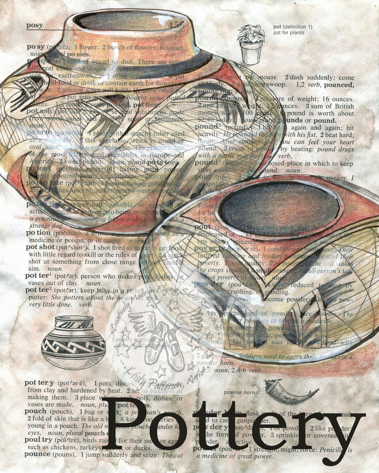 6 Drawing Media Pottery 6 X 9 Mixed Media Drawing On Children S Dictionary I Am