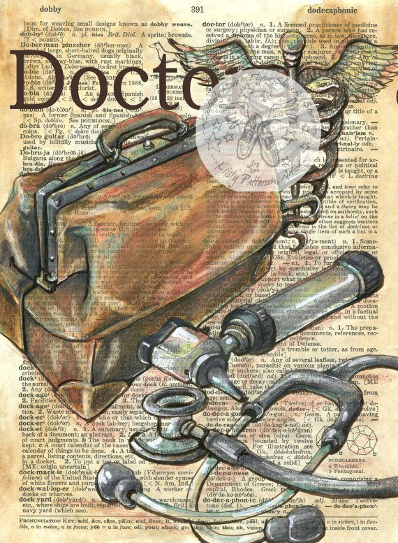 6 Drawing Media Print Doctor Mixed Media Drawing On Antique Dictionary Medicina