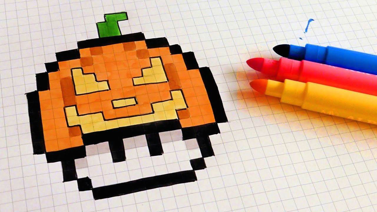 64 Bit Drawing Halloween Pixel Art How to Draw Pumpkinhead Mushroom Pixelart