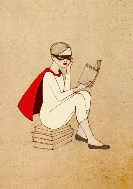 A Drawing Of A Girl Reading A Book Superhero Reader Girl Deluxe Edition Print Of original Drawing In