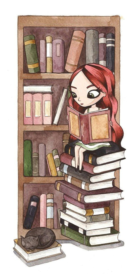 A Drawing Of A Girl Reading A Book This Might as Well Be A Self Portrait Long Red Hair Surrounded