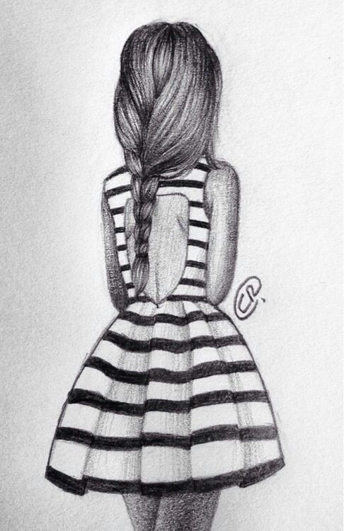 A Drawing Of A Girl Sitting Down Girl Fashion Dress Drawing Stripes Art Diy Drawings Art