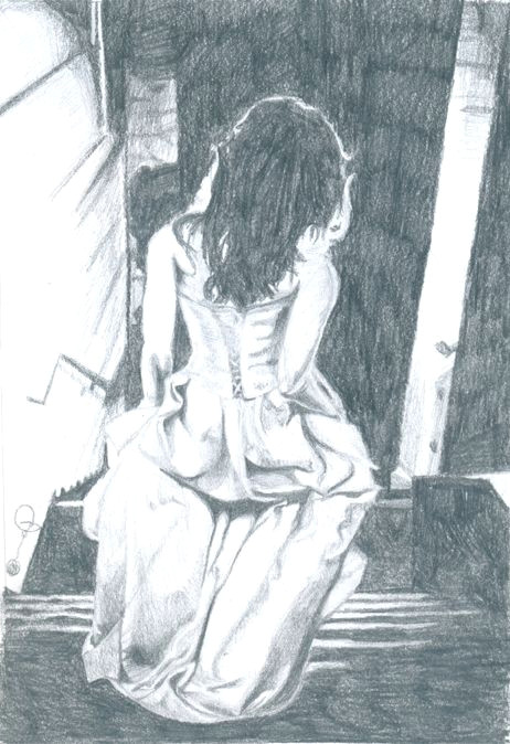 A Drawing Of A Girl Sitting Down Pencil Drawing Of A Girl In evening Gown Running Down Stairs Emily