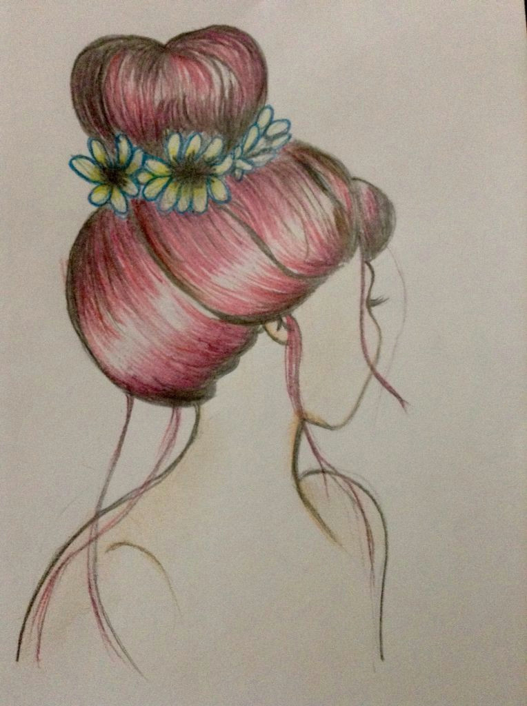 A Drawing Of A Girl with A Bun Hair Bun and Flower Drawing by Me Hair Bun Hairbun topknot