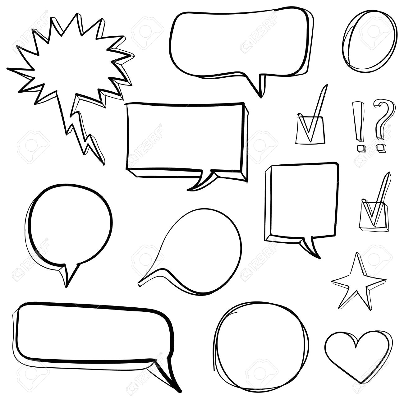 A Drawing Of the Heart and Labeled Set Od 3d Hand Drawn Icons Check Mark Star Heart Speech Bubbles