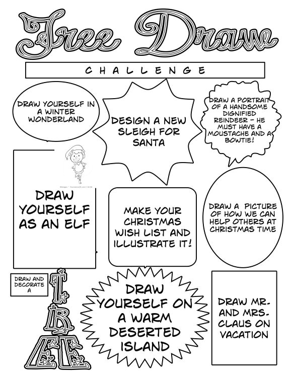 A List Of Drawing Ideas December Free Draw Challenge Winter Lesson Ideas Drawings Art