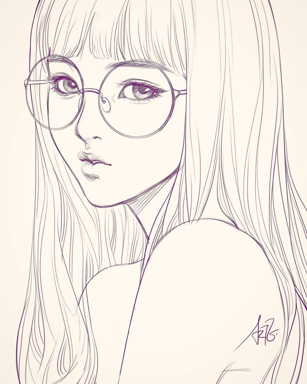 B W Girl Drawing Last Sketch Of Girl with Glasses Having Bad Backache It Hurts