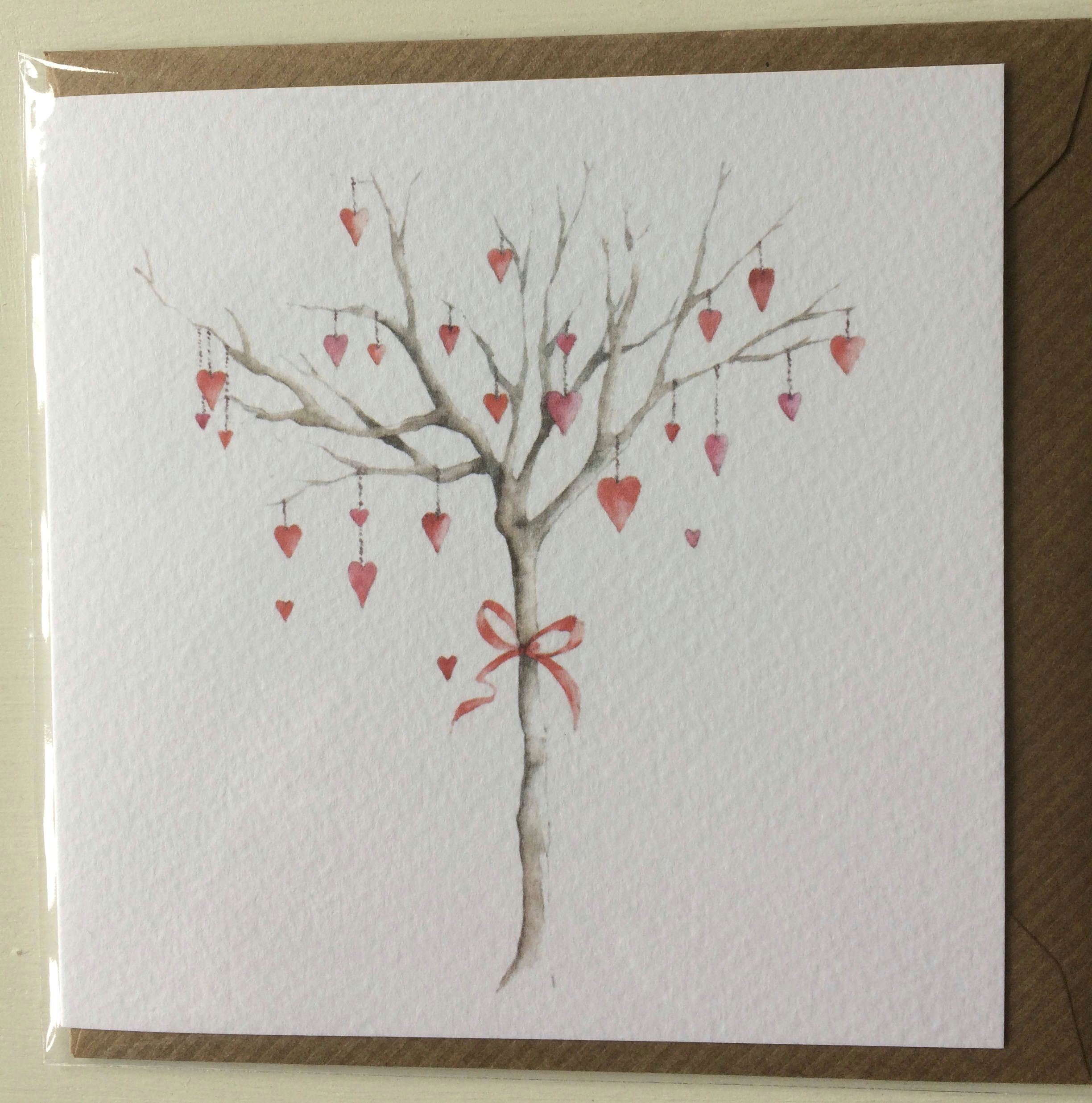 Blank Drawing Of A Heart Love Tree Embellished Card Taken From An original Watercolour