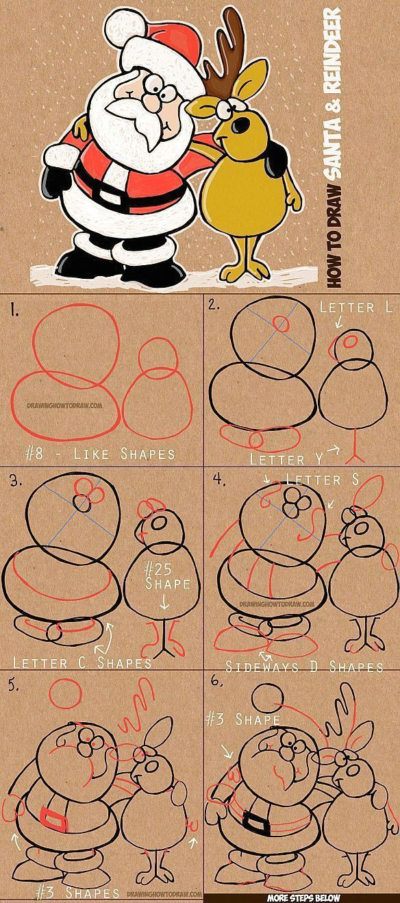 C Drawing Shapes Wie Zeichnet Man Karikatur Weihnachtsmann Und Rentier Einfache
