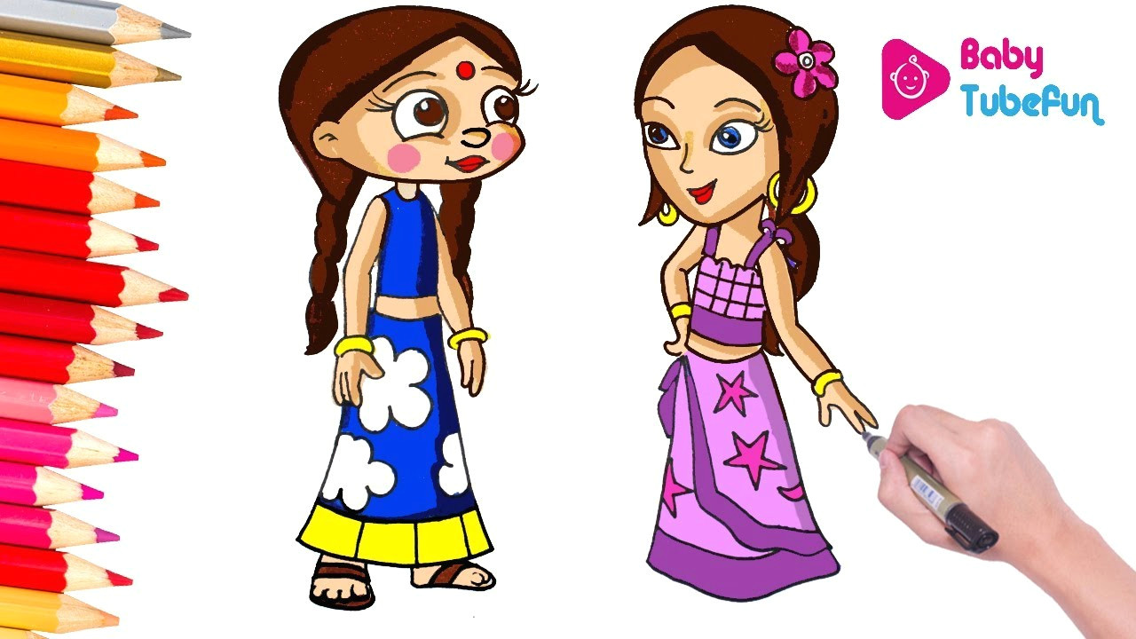 Cartoon Drawing Bheem Coloring Chutki and Indumati Color Swap Chhota Bheem and Krishna