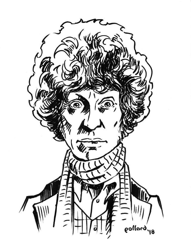 Cartoon Drawing Doctor 4th Doctor who tom Baker original Ink Drawing Illustration Pollard