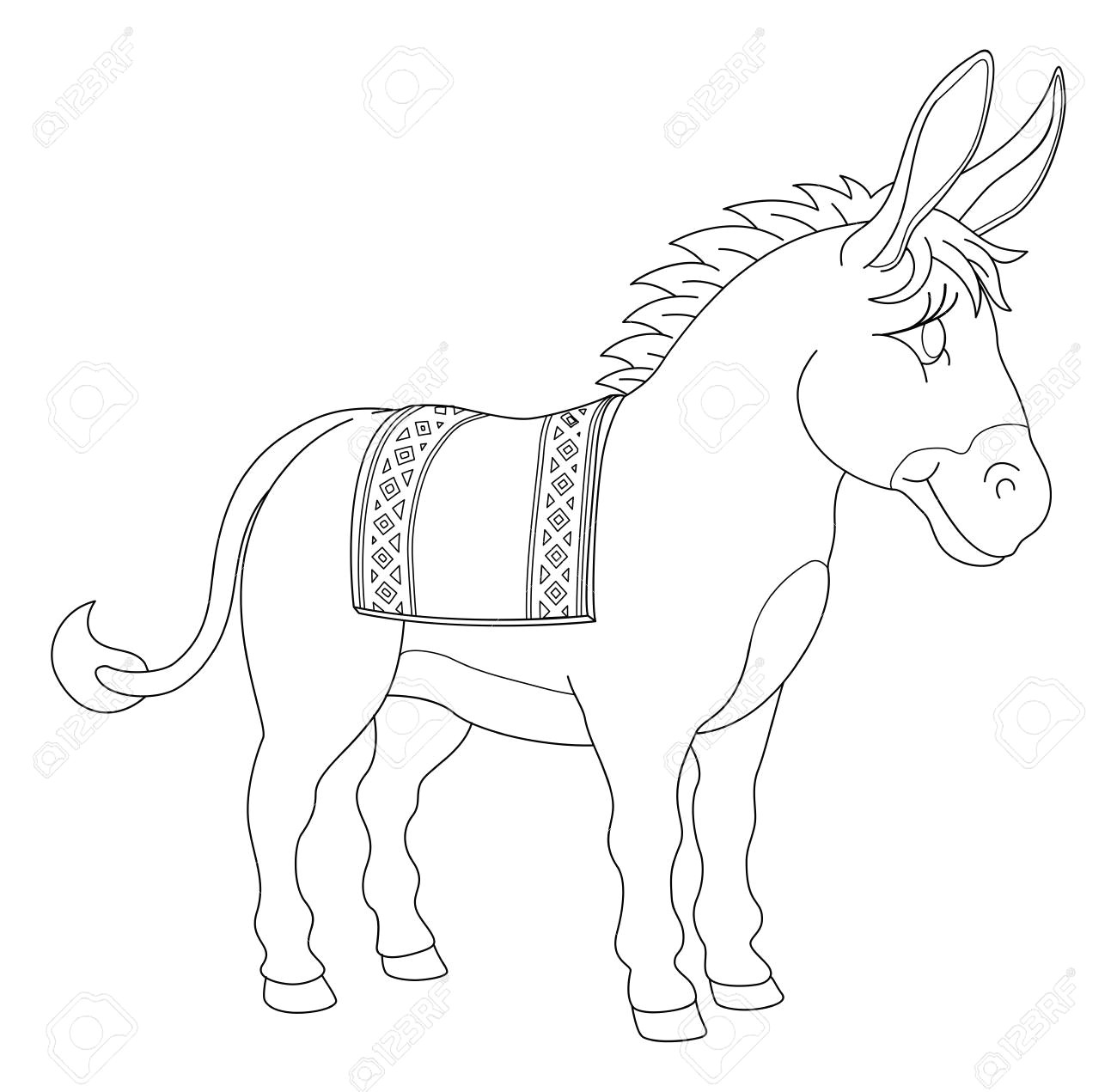 Cartoon Drawing Donkey A Donkey Animal Cute Cartoon Character Black and White Coloring