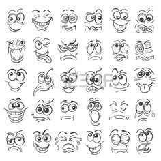 Cartoon Drawing Emotions Cartoon Facial Expressions Set Angry Black Caricature Cartoon
