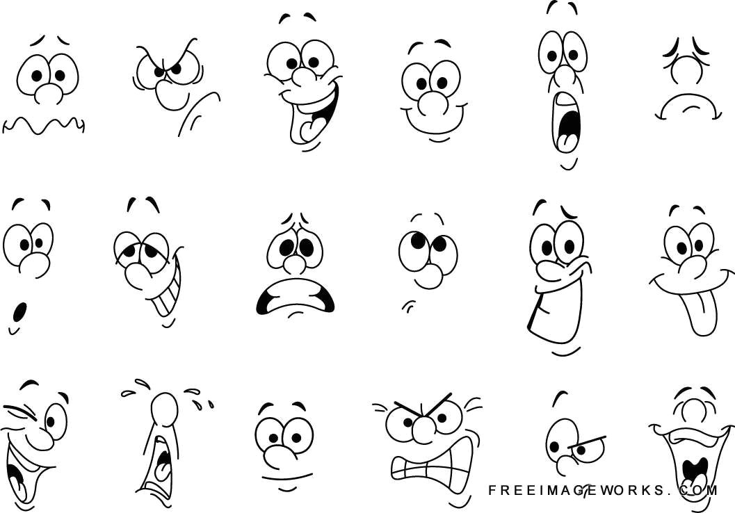Cartoon Drawing Emotions Cartoon Facial Expressions Set Angry Black Caricature Cartoon