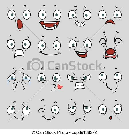Cartoon Drawing Emotions Comic Cartoon Faces with Different Emotions Vector Illustration