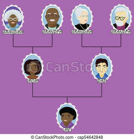 Cartoon Drawing Family Portrait Cartoon Family Tree Of the Boy Born In Interracial Marriage Vector