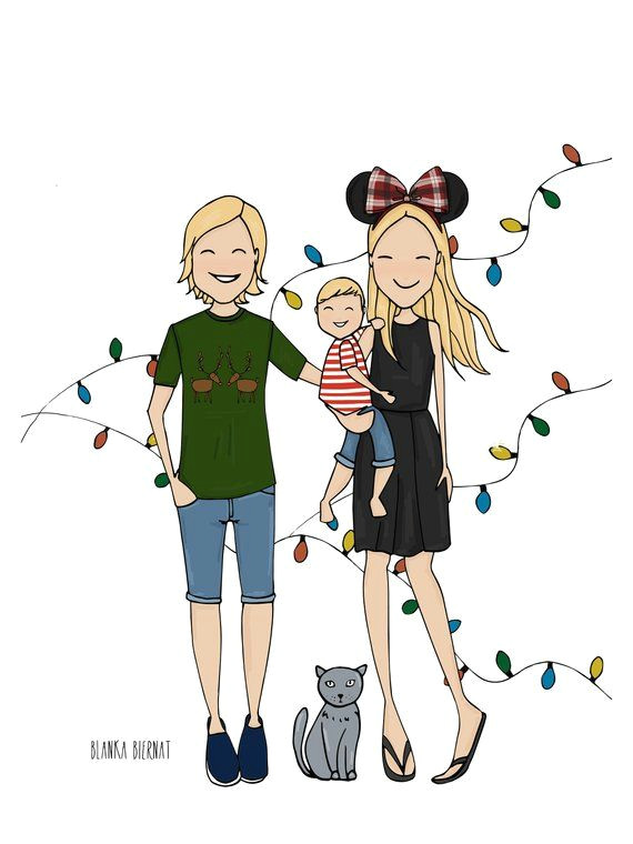 Cartoon Drawing Family Portrait Reserved for Magda Family Portrait In 2019 Art Pinterest