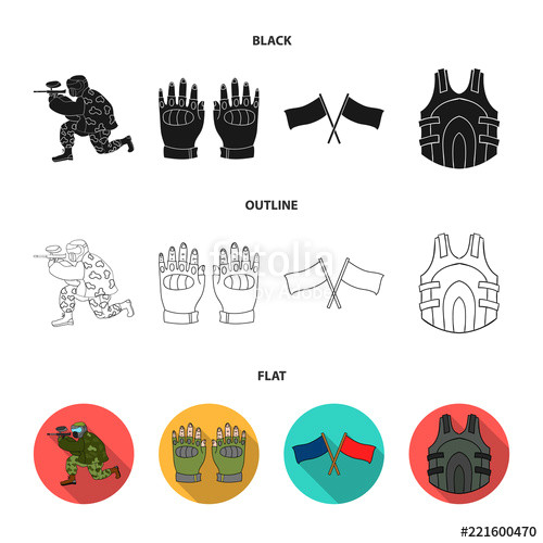 Cartoon Drawing for Competition Sport Game Paintball Competition Paintball Set Collection Icons