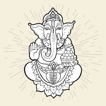 Cartoon Drawing Ganesha Hindu Gott Ganesha Ganapati Vector Hand Gezeichnete Illustration