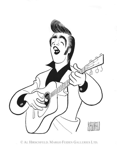 Cartoon Drawing Guitar Al Hirschfeld Elvis Hirschfeld Caricature Drawings Artist