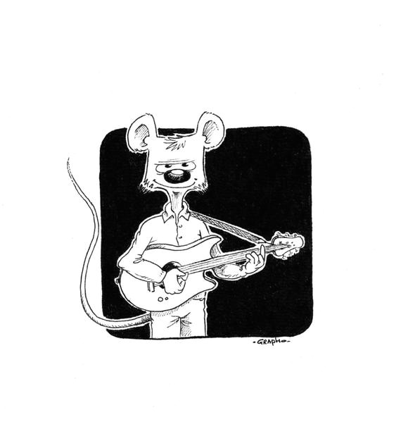 Cartoon Drawing Guitar original Drawing Of A Guitarist Mouse Black and White Ink Etsy