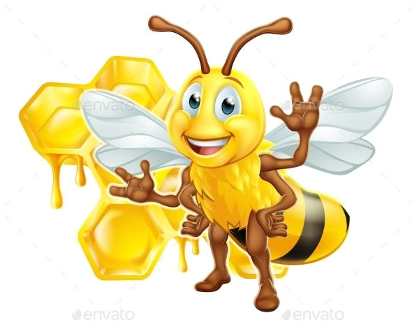 Cartoon Drawing Honey Bee A Bee Cute Cartoon Character Mascot with His or Her Honeycomb and