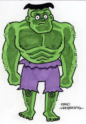 Cartoon Drawing Hulk Fred Hembeck Color Sketch Card the Hulk Avengers Marvel 1 1 Fred