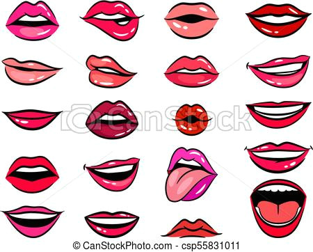 Cartoon Drawing Lips Comic Female Lips Set Comic Female Lips Comic Female Lips In