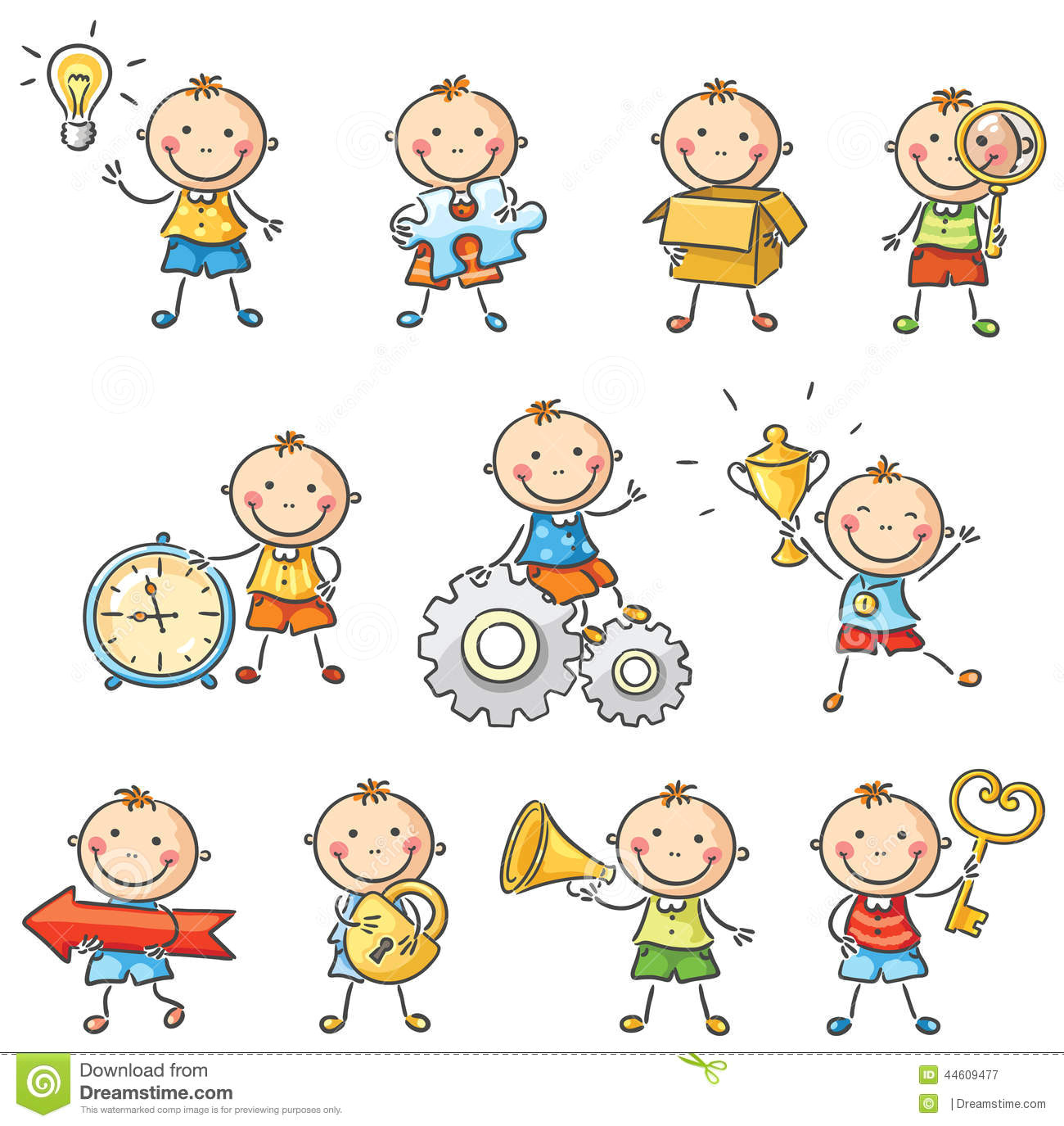 Cartoon Drawing Little Boy Cartoon Little Boy with Different Objects Stock Vector