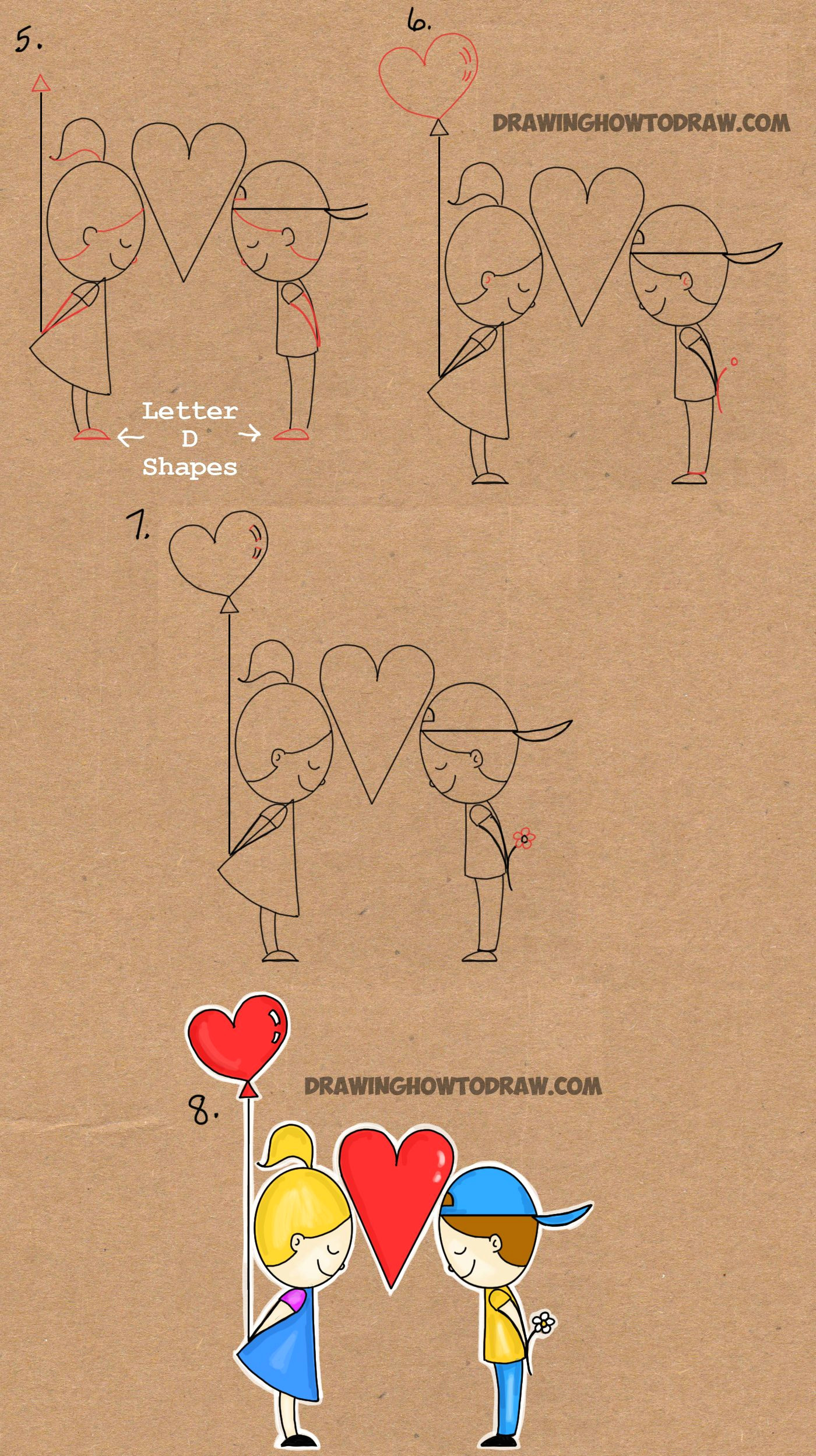 Cartoon Drawing Methods How to Draw Cartoon Kids In Love From the Word Love In This Easy