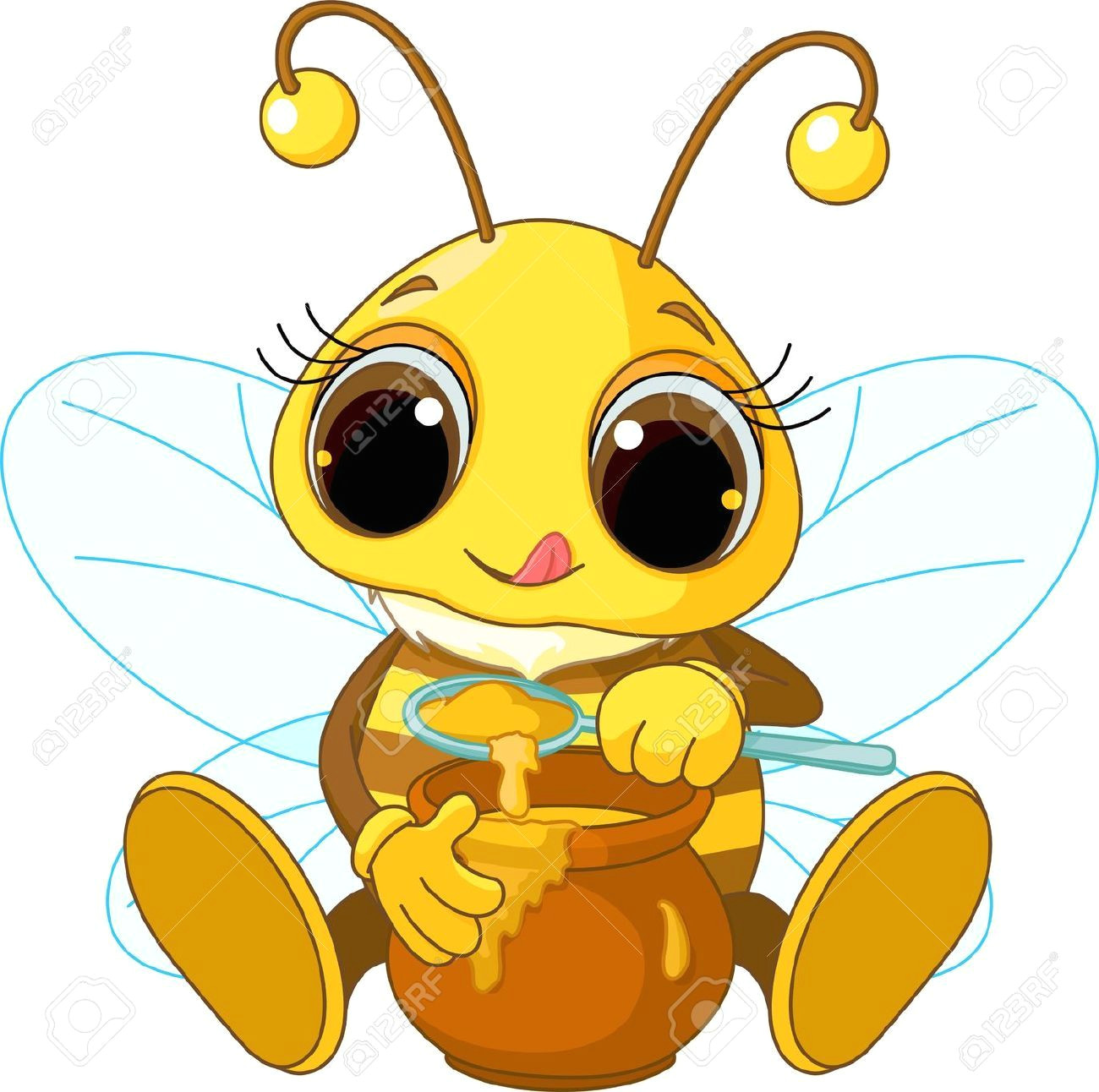 Cartoon Drawing Of A Queen Bee Illustration Of Cute Bee Eating Honey Royalty Free Cliparts