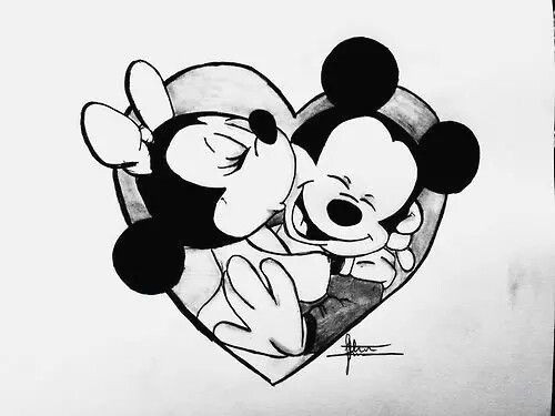 Cartoon Drawing Of A Rose Cartoon Cute Disney Draw Love Mickey Minnie Rose I Love You