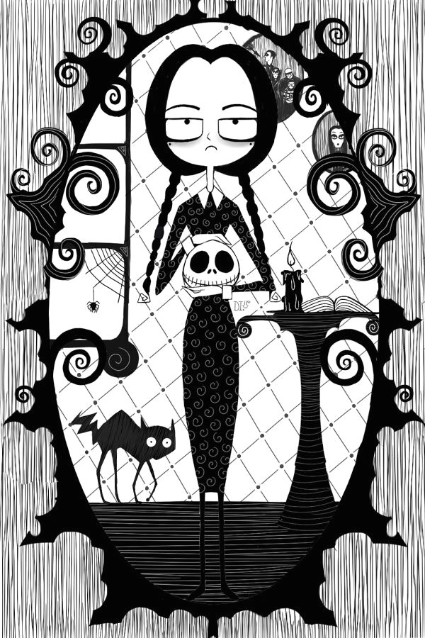Cartoon Drawing Of A Xylophone Wednesday Addams Nightmare Art Illustration by Daphinteresting