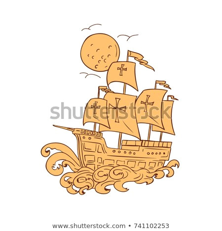 Cartoon Drawing Of A Yacht Drawing Sketch Style Illustration Caravel Small Stock Illustration