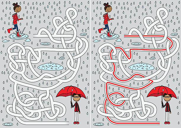 Cartoon Drawing Rainy Day Rainy Day Maze Stock Vector Art 492706800 istock