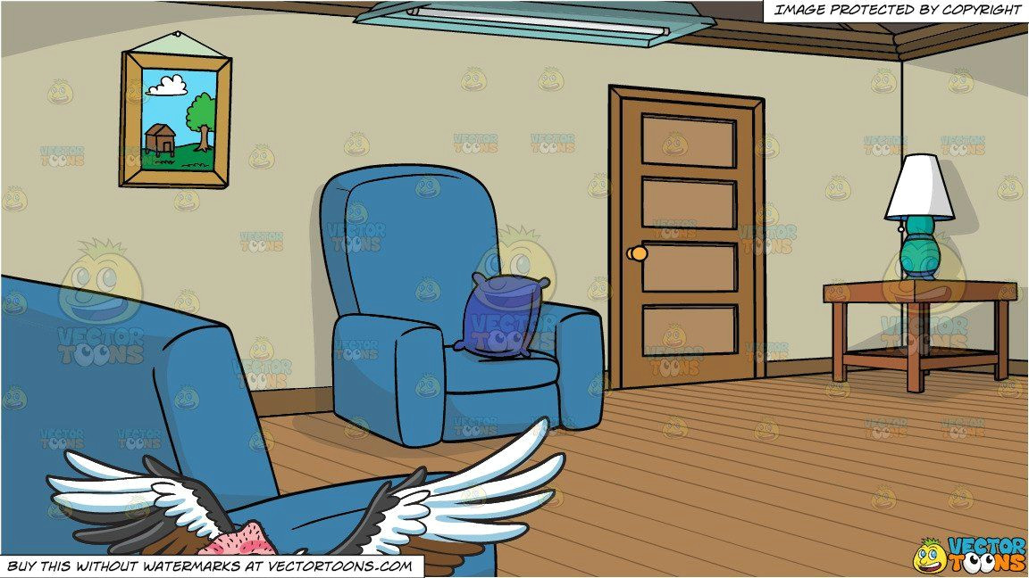 Cartoon Drawing Room A Flying Vulture and A Simple Living Room Background Clipart